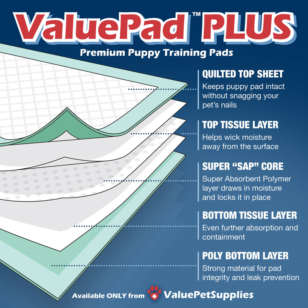 ValuePad Plus Puppy Pads, Small 17x24 Inch, 300 Count - Premium Pee Pads for Dogs, Tear Resistant, Super Absorbent Polymer Gel Core, 5-Layer Design 