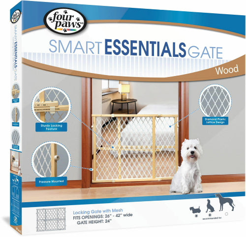 Four Paws Smart Essentials Locking w/ Mesh Wood Gate - 