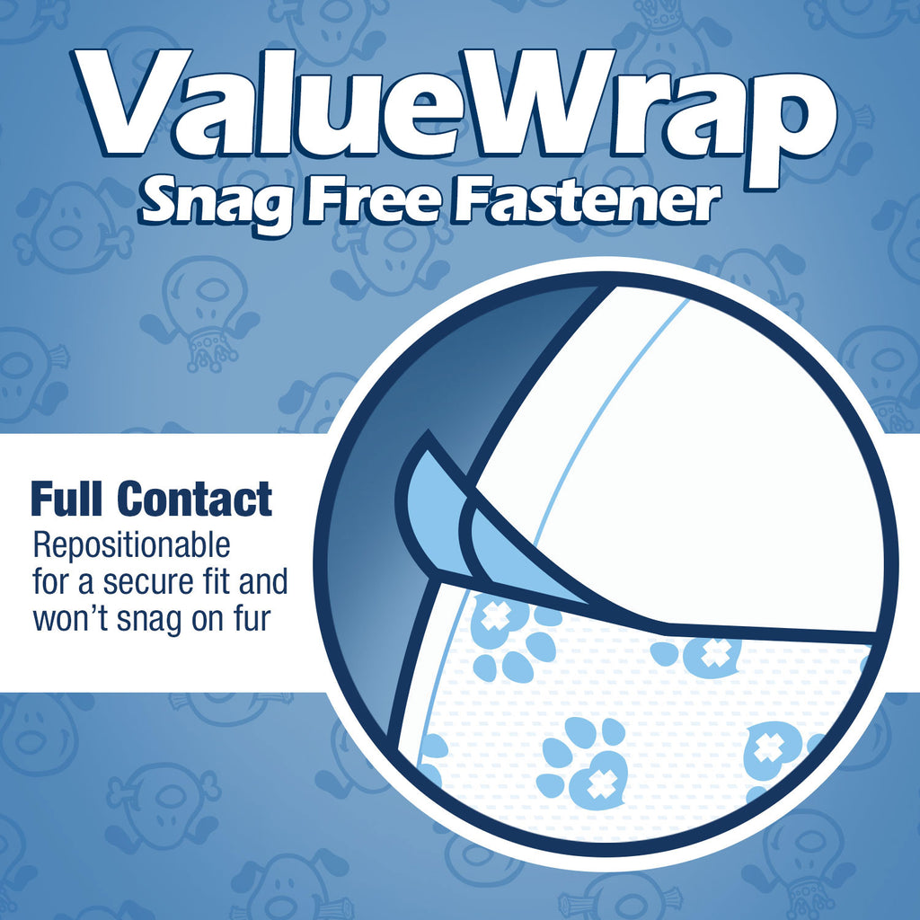 ValueWrap Male Wraps, Disposable Dog Diapers, Carbon, 1-Tab Extra Small, 288 Count BULK PACK - Activated Charcoal, Snag-Free Fastener, Leak Protection, Wetness Indicator 